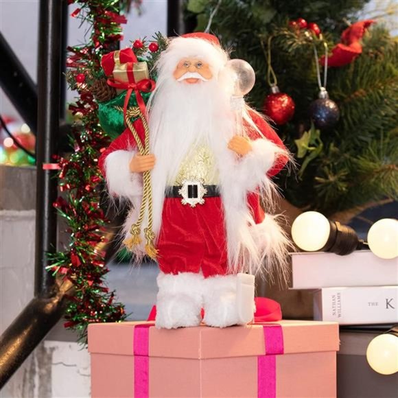 Christmas 13.8 inches Santa Claus Figurines with Lighting Walking Stick - Picture 5 of 7